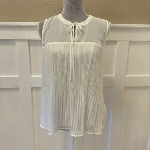 PLEIONE Women's Tunic White Sleeveless Blouse Pleated Size S
